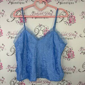 Sentiments tank top, camisole, lace, blue, shiny metallic vintage 90s 80s 70s
